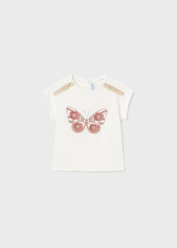 Mayoral T-shirt s/s Offwhite baby meisjes (T-shirt s/s vlinder natural - 1008-052) - Victor & Camille Destelbergen