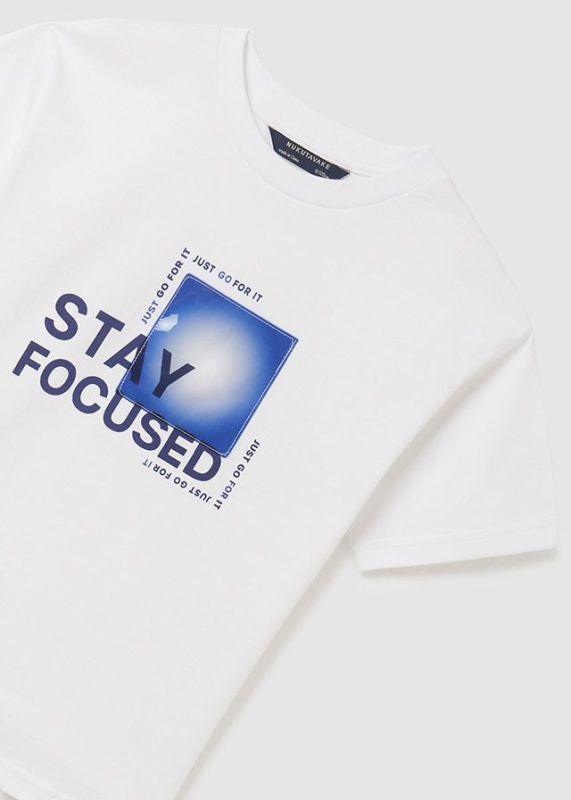 Mayoral T-shirt s/s Wit jongens (T-shirt stay focused white - 6070-035) - Victor & Camille Destelbergen