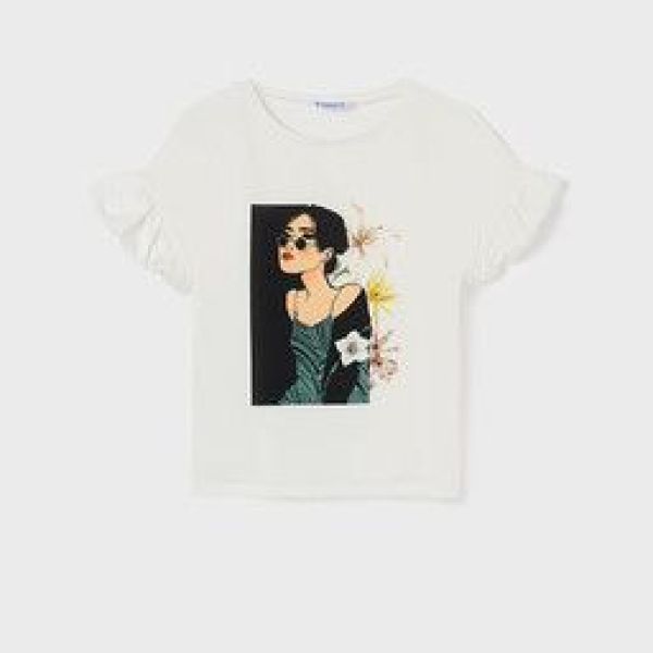 Mayoral T-shirt s/s Wit meisjes (T-shirt wit met fashion design - 6025-046) - Victor & Camille Destelbergen