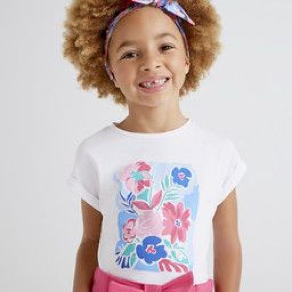 Mayoral T-shirt s/s Wit meisjes (T-shirt wit/roze - 3040-037) - Victor & Camille Destelbergen