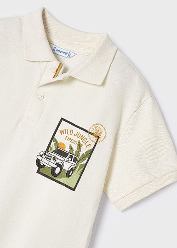 Mayoral Polo Offwhite jongens (Wild jungle expedition s/s polo milk - 3106-032) - Victor & Camille Destelbergen