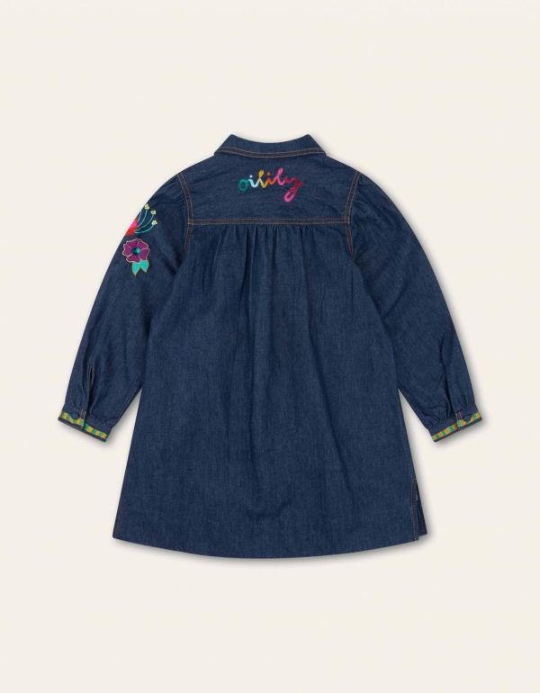 Oilily Jurk Denim blue meisjes (Dash dress denim with flower - YF24GDR203) - Victor & Camille Destelbergen