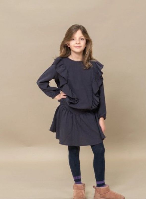 Petit Blush Blouse Blauw meisjes (Ruffled blouse night blue - AW24-208) - Victor & Camille Destelbergen