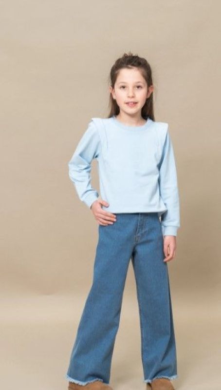 Petit Blush Sweater Blauw meisjes (Shoulder detail sweater clear sky - AW24-108) - Victor & Camille Destelbergen