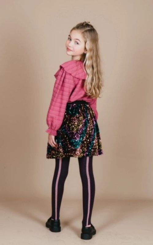 Petit Blush Broekkous Paars meisjes (Tight black stripe plum/rose - AW24-053) - Victor & Camille Destelbergen