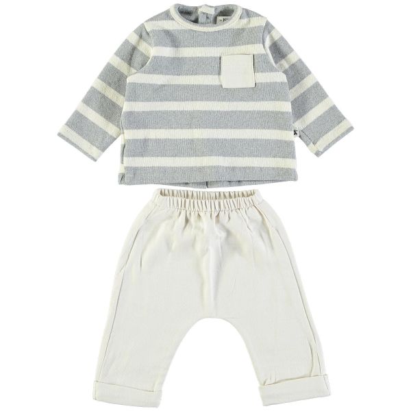 Petit Indi Set sweater + broek Grijs baby jongens (Set sweater & pants grey/offwhite - B.15.06) - Victor & Camille Destelbergen