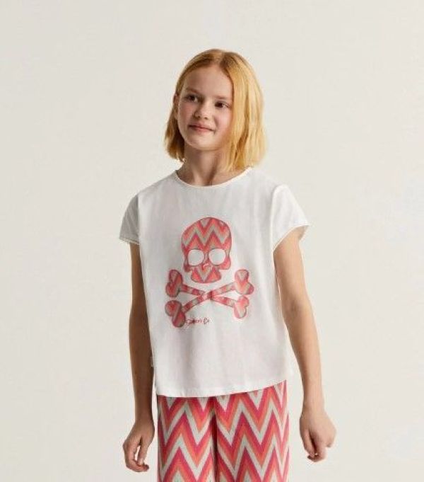 Scalpers T-shirt s/s Wit meisjes (Zigzag skull tee girls - 46695 white) - Victor & Camille Destelbergen