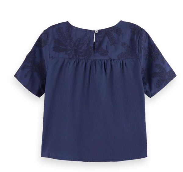 Scotch & Soda Blouse Blauw meisjes (Tonal chainstitch embroidered s/s top - 175858 night) - Victor & Camille Destelbergen