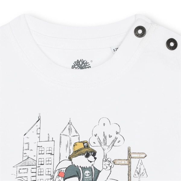 Timberland T-shirt s/s Wit baby jongens (Tee-shirt manches courtes blanc ours - T60106-TIMBE-10P) - Victor & Camille Destelbergen