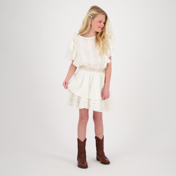Vingino Jurk Offwhite meisjes (Pleun dress macroon white - CR24KGN62003) - Victor & Camille Destelbergen